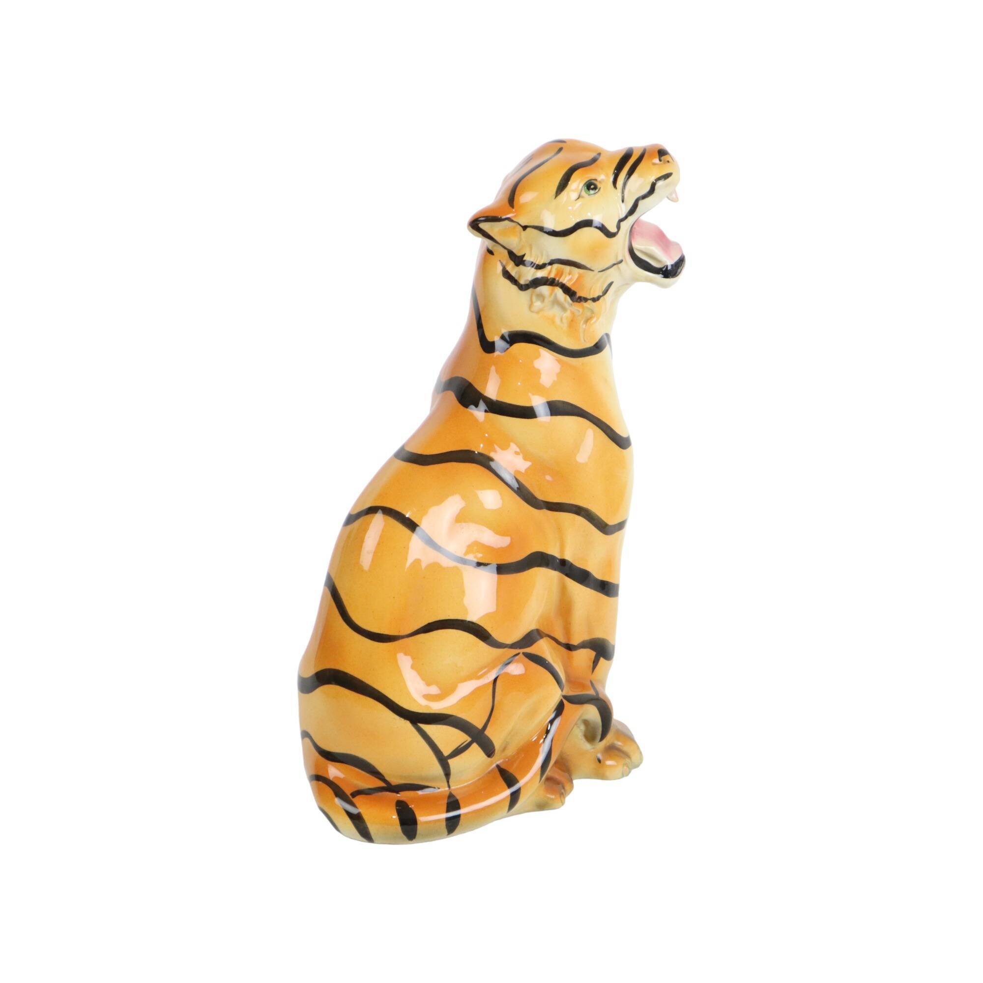 Vintage Siberian Tiger Sculpture Glazed Italian Ceramics 1980s