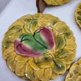 Sarreguemines dessert plates in barbotine with fruit decoration French Vintage