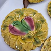 Sarreguemines dessert plates in barbotine with fruit decoration French Vintage