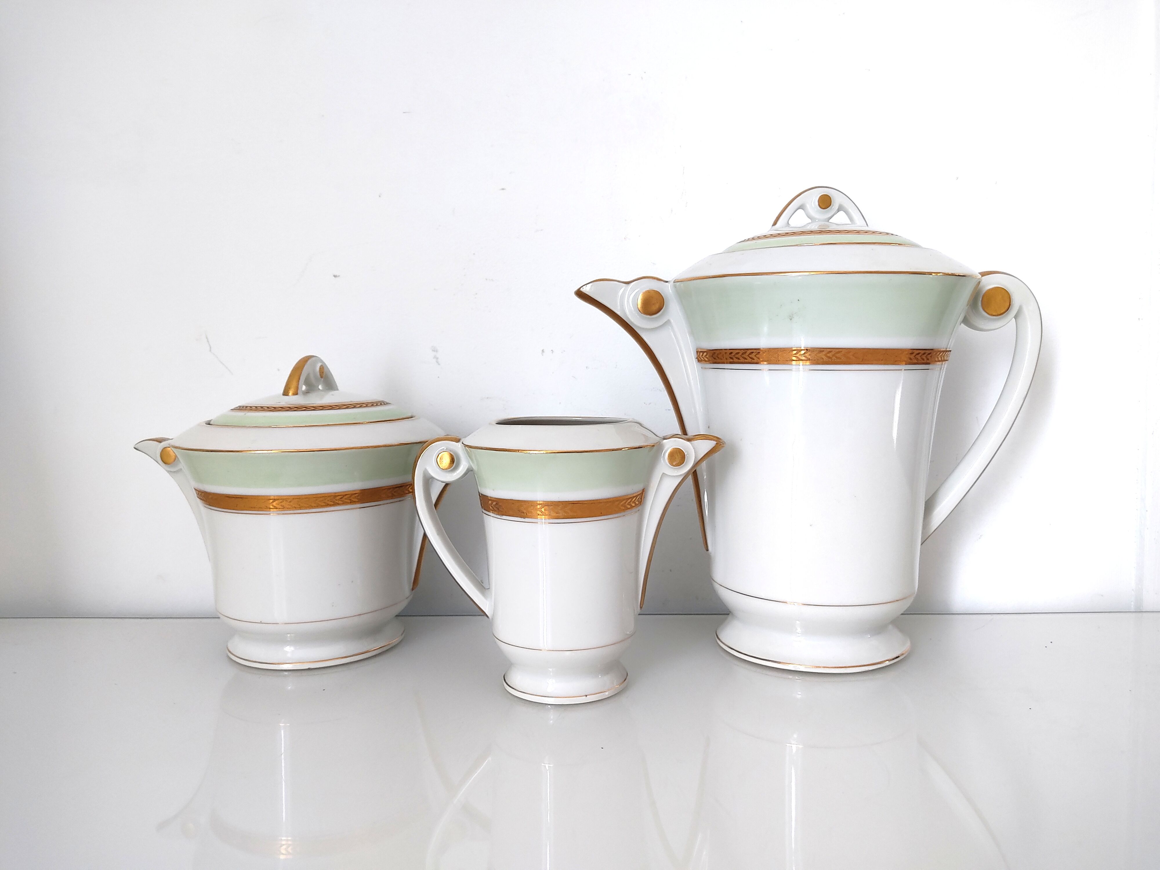 Coffee maker, milk jug and sugar jar porcelain JL&Cie Limoges