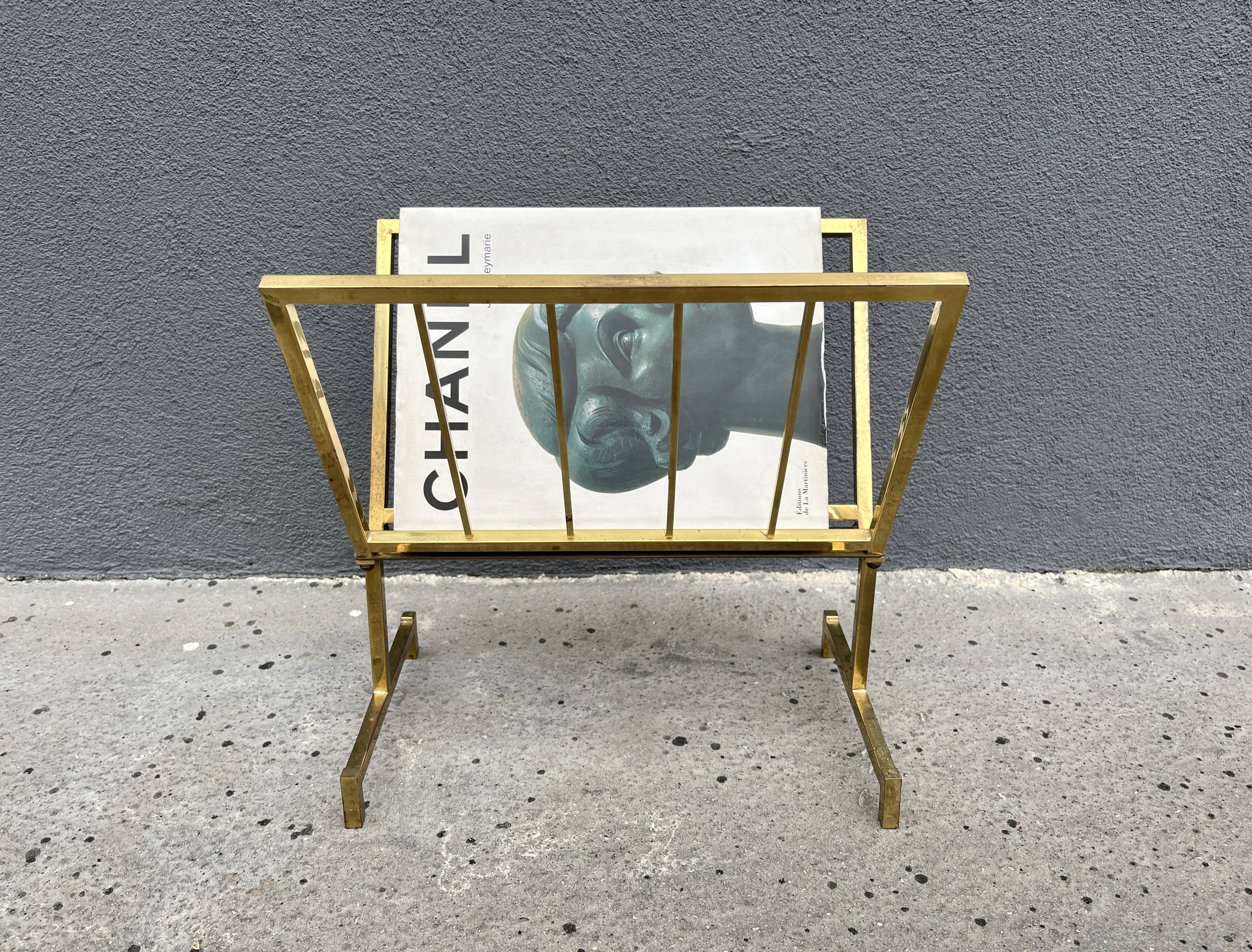 50s brass magazine rack, vintage design magazine rack