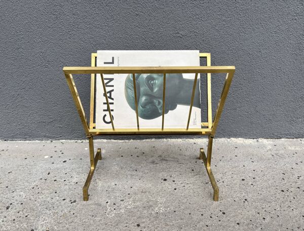 Porte-revues en laiton années 50, porte-magazines design vintage