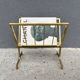 50s brass magazine rack, vintage design magazine rack
