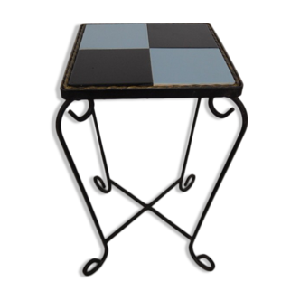 Table d’appoint vintage en métal avec carrelage