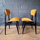 2 vintage chairs in black lacquered wood and yellow/mustard fabric, 1960
