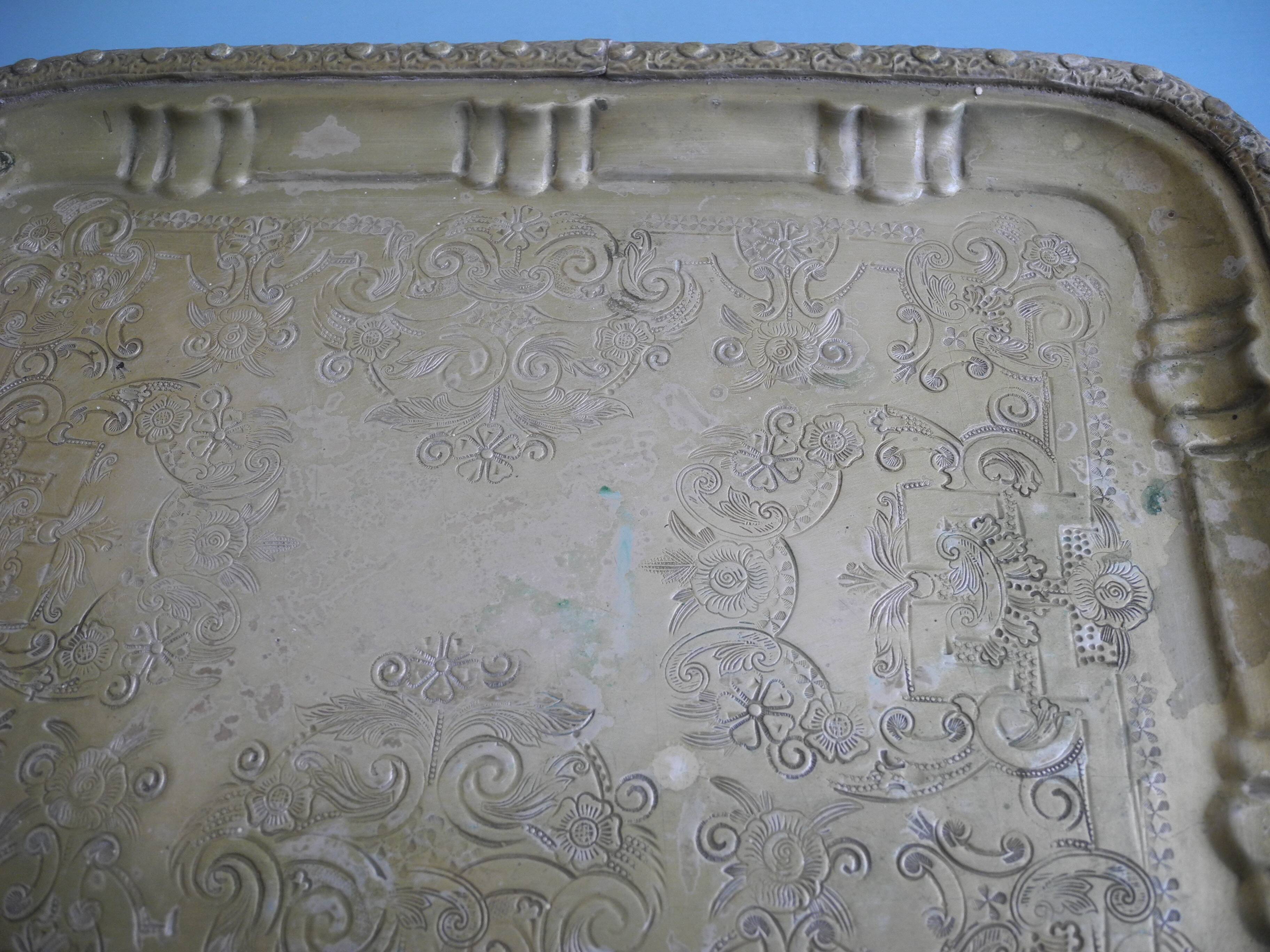 Ancien plateau thé métal argenté doré gilded silver-plated metal tea tray