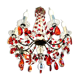 Antique chandelier with red crystal pendants, 9 lights.