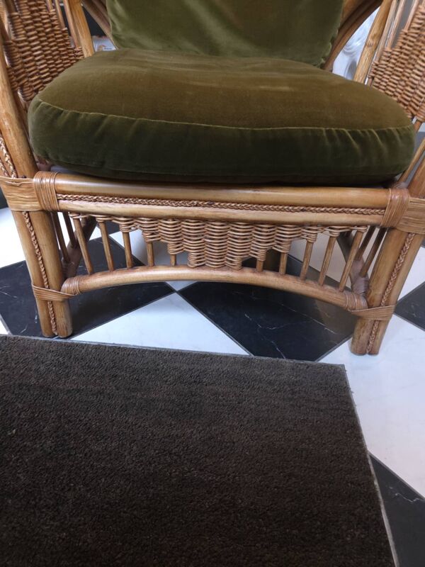 Paire de fauteuils en rotin, osier et bambou tressé, 1970