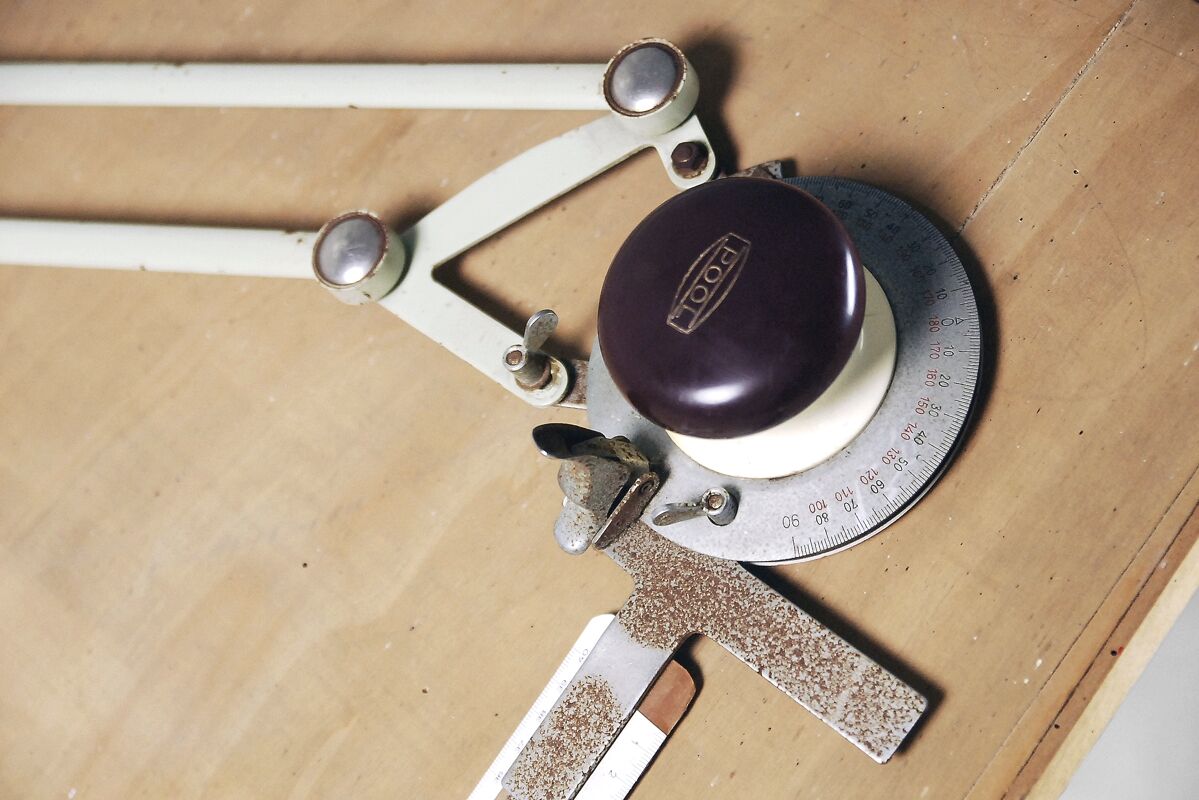 Dutch industrial drawing or architect's table witch lamp from rotanex-pool, 1950s