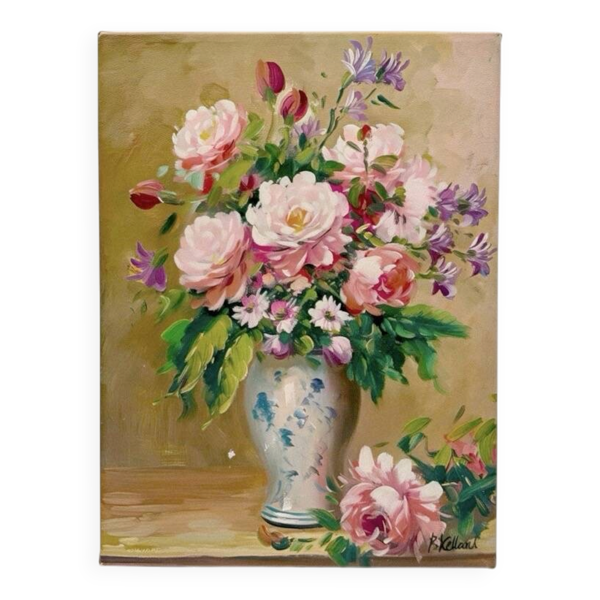 Huile nature morte aux pivoines Peter Kelland