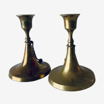 Pair of brass cord candle holders