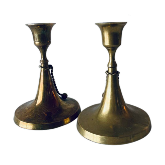 Pair of brass cord candle holders