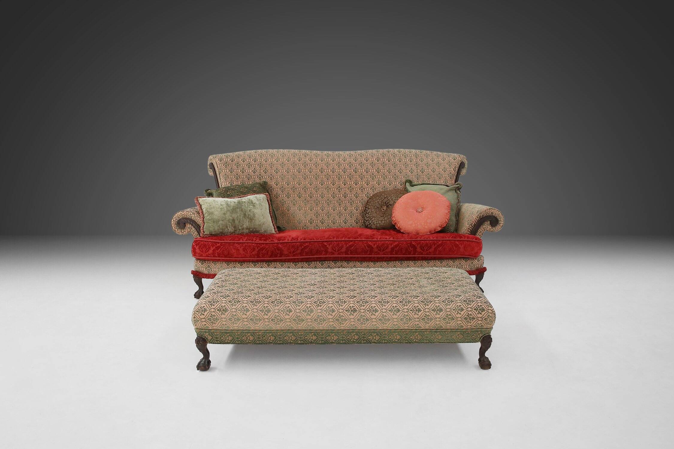 Large Victorian Sofa and Matching Ottoman, United Kingdom, 1890s