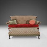 Large Victorian Sofa and Matching Ottoman, United Kingdom, 1890s