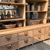 Large antique workshop furniture with drawers and shelves.