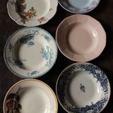 6 mismatched Terre de Fer soup plates from Digoin Sarreguemines