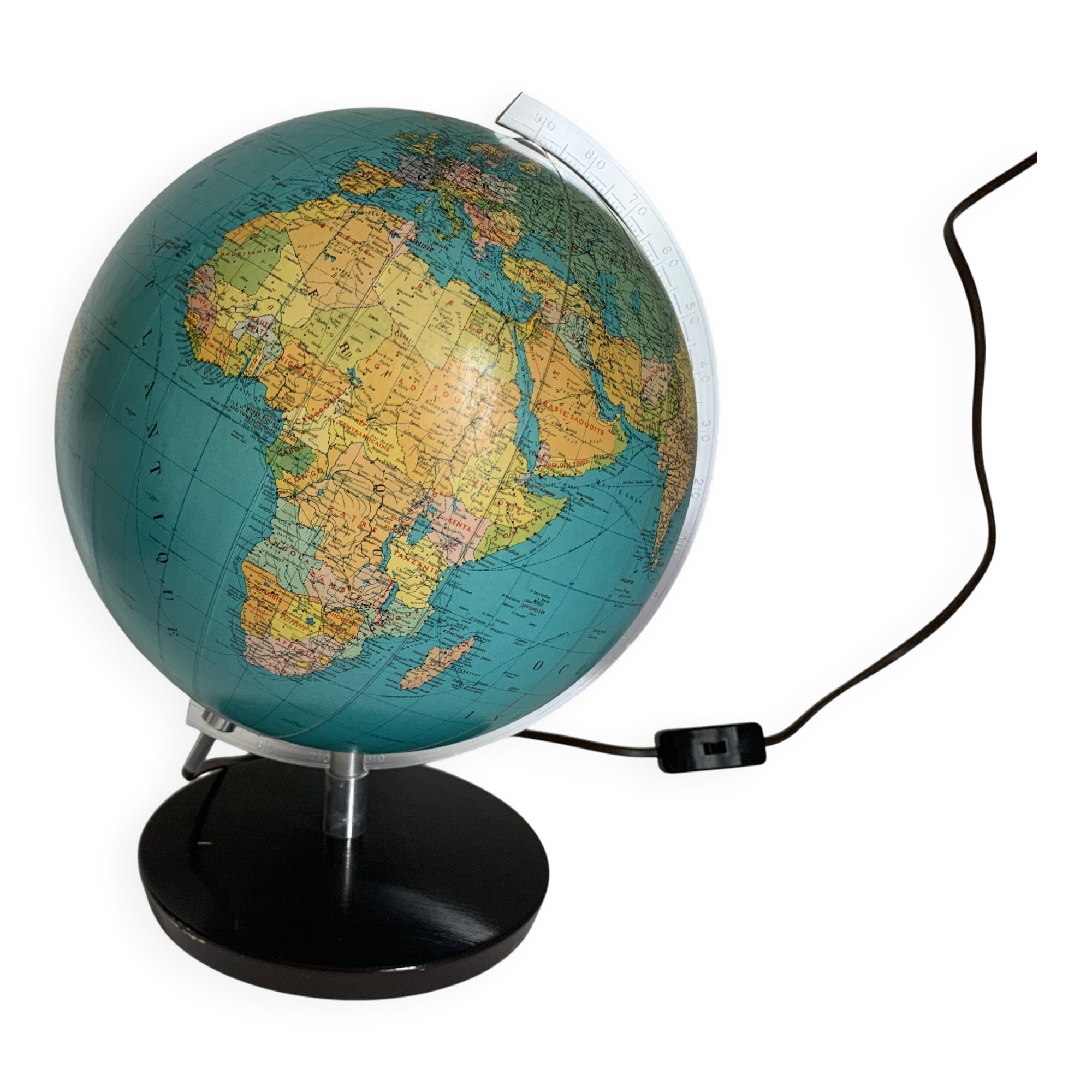 Globe vintage 1976 terrestre allemand (français) JRO Wechselbild - 34 cm