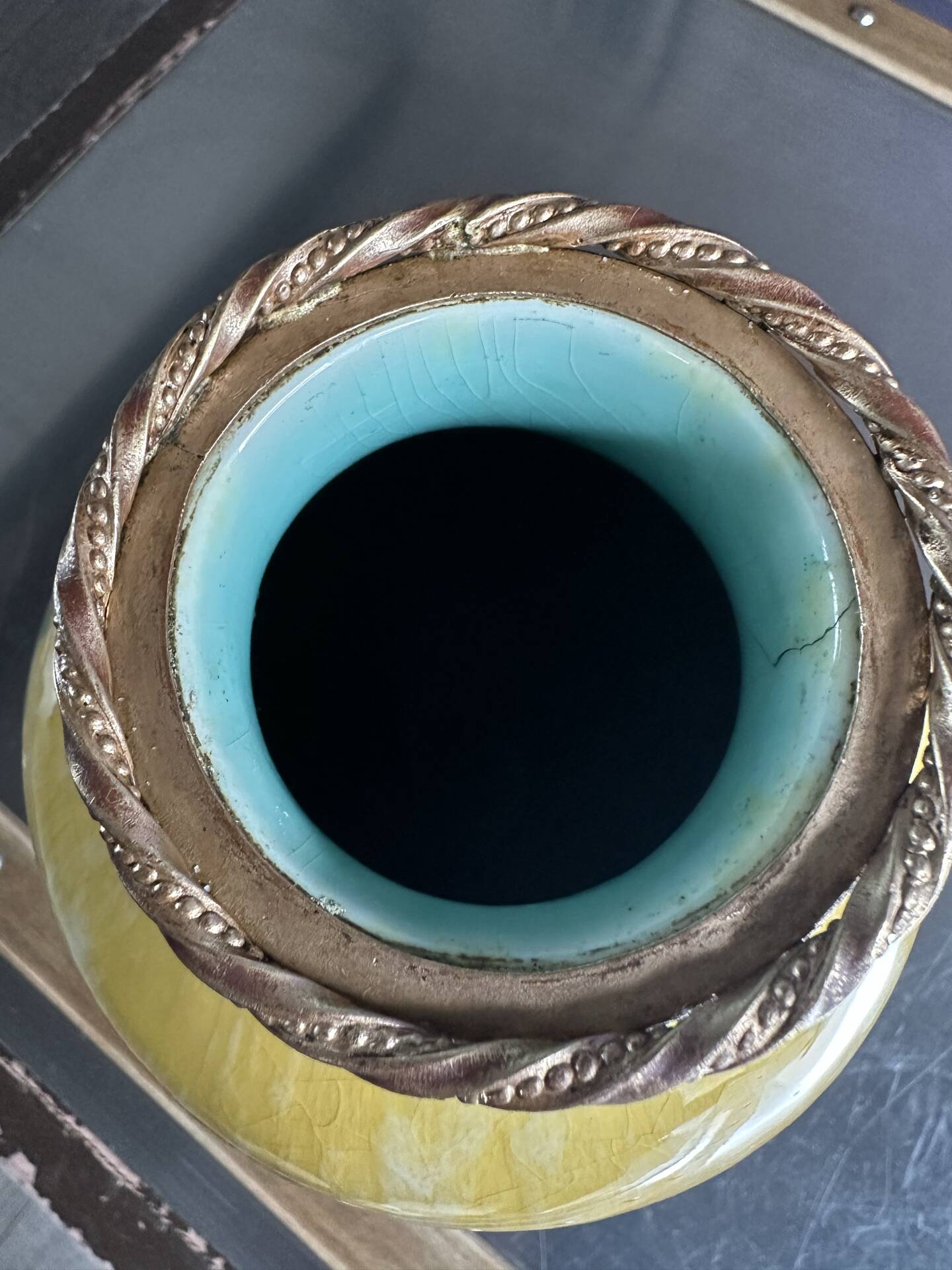Art Deco vase in yellow and blue flamed earthenware - Shape 485, circa 1930