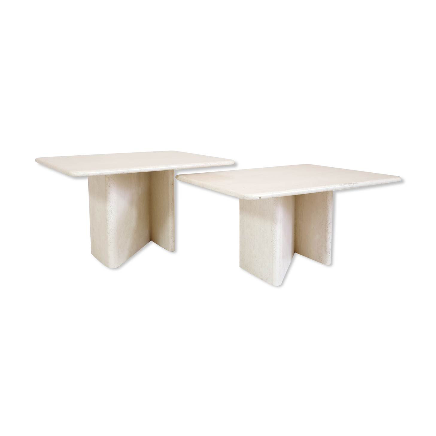 Pair of travertine trundle tables, Italy