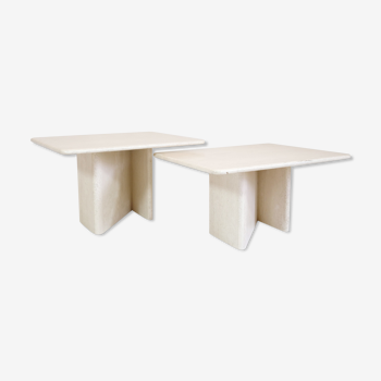 Pair of travertine trundle tables, Italy