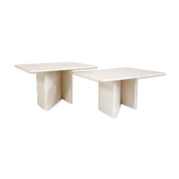 Pair of travertine trundle tables, Italy