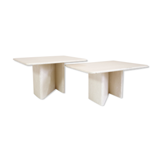 Pair of travertine trundle tables, Italy