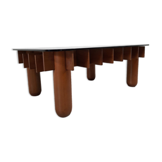 Table basse des années 80, structure croisée avec effet de texture carrée