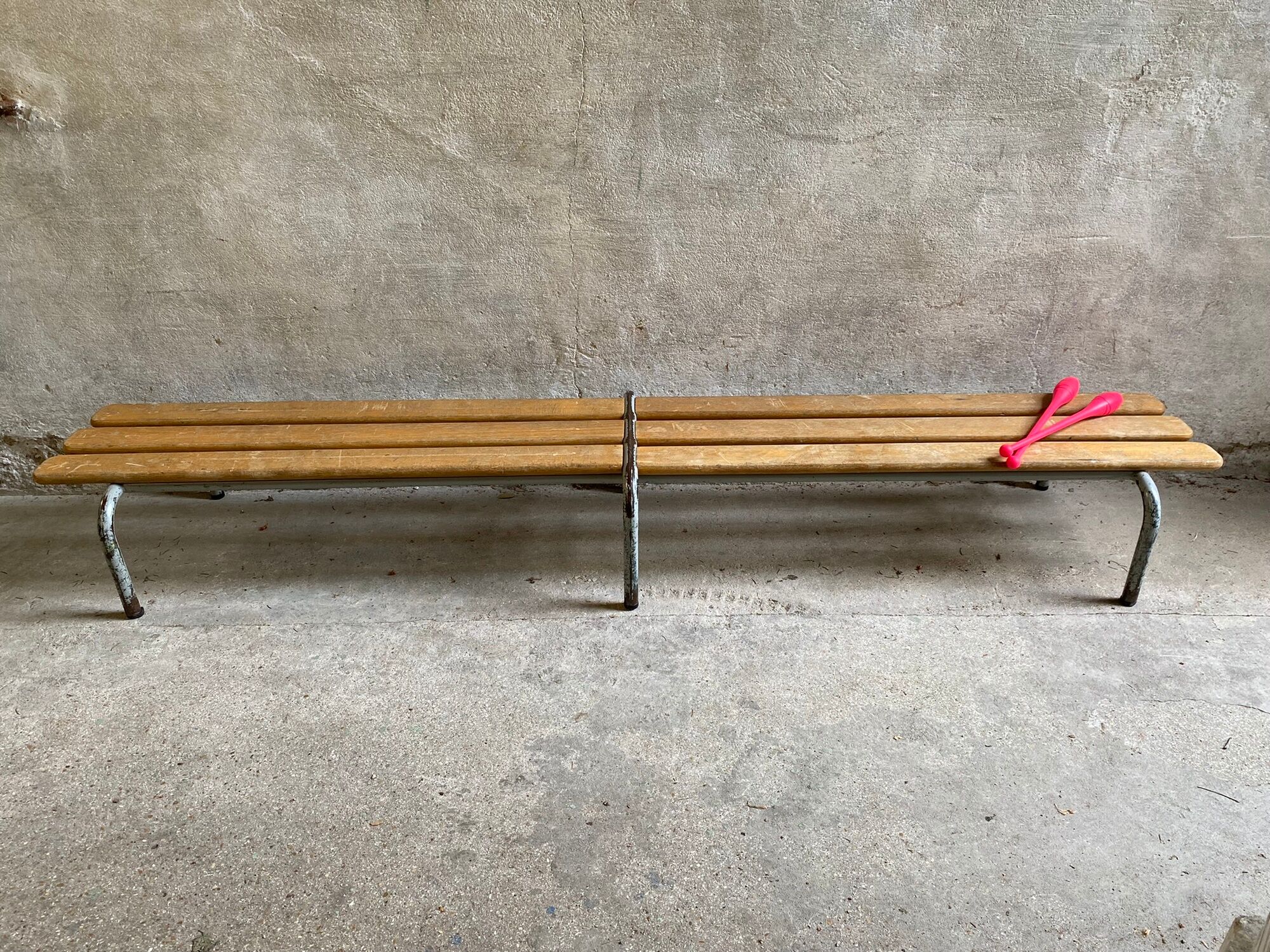 Vintage kindergarten bench wood & metal lacquered