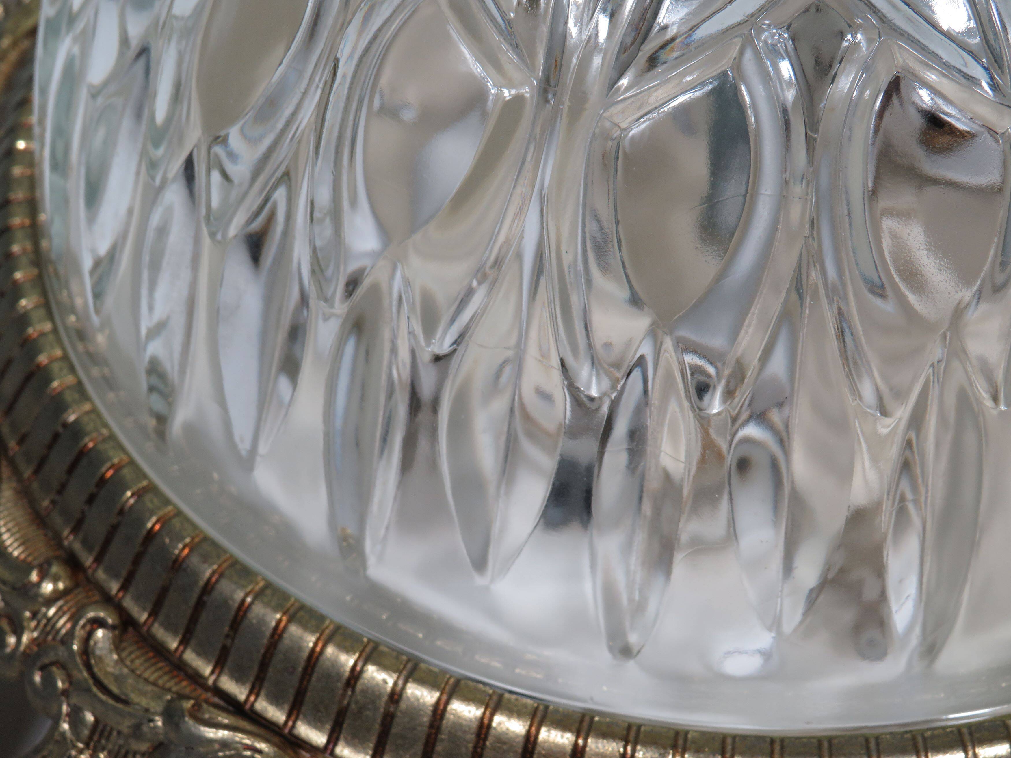 Hollywood Regency ceiling light, cut glass and openwork gold edge.