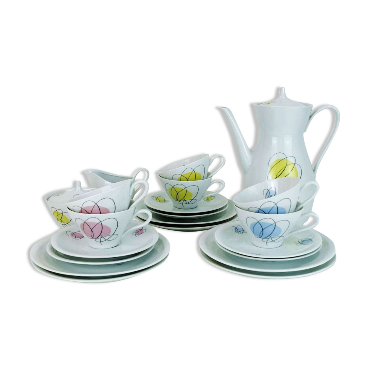 Mid century coffee crockery schirnding bavaria abstract decor in pastel colors 1950s