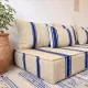 Royal blue striped floor cushion – Hanbel in handwoven ivory wool