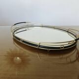 Mirror tray, modernist, minimalist, in gold metal and scoubidou, 1950-1960