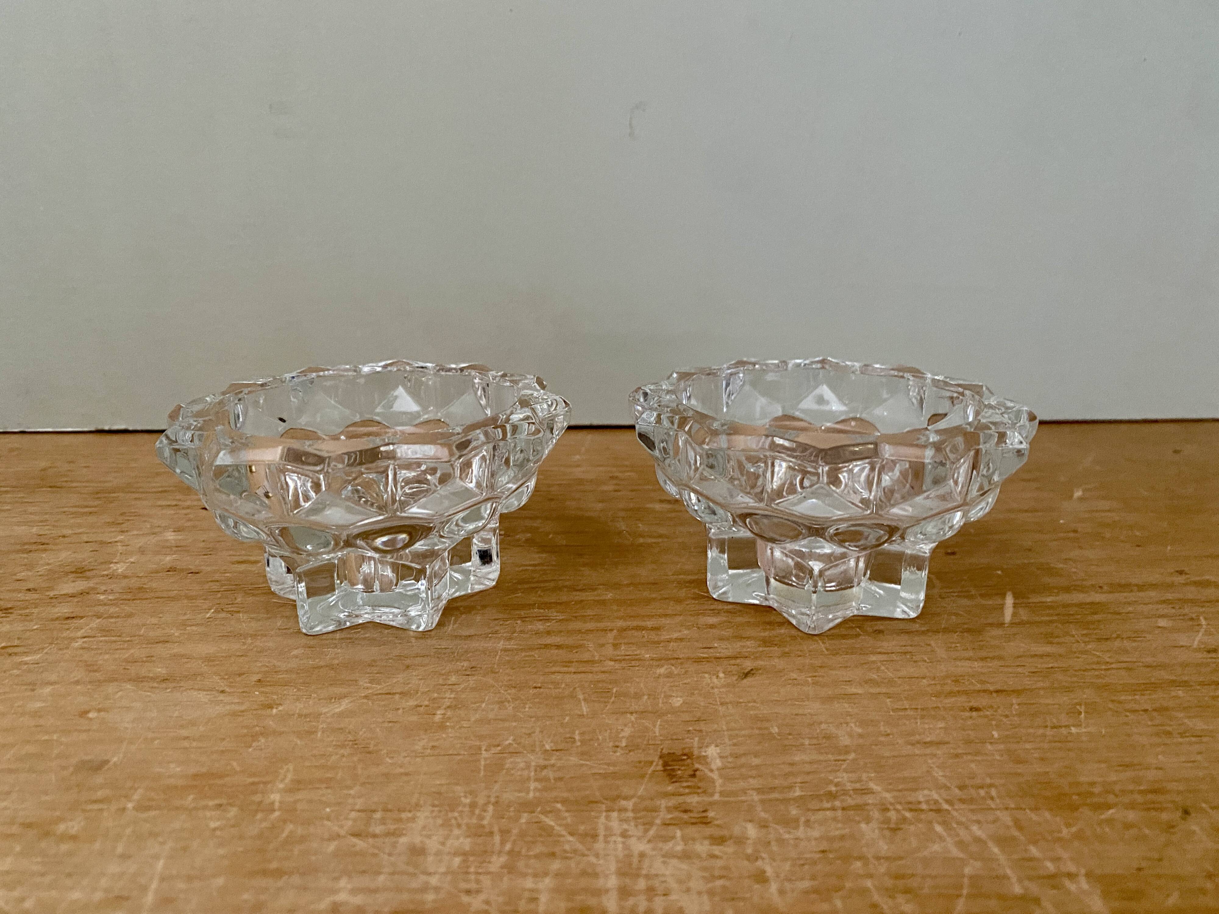 Set of 2 vintage molded glass candle holders