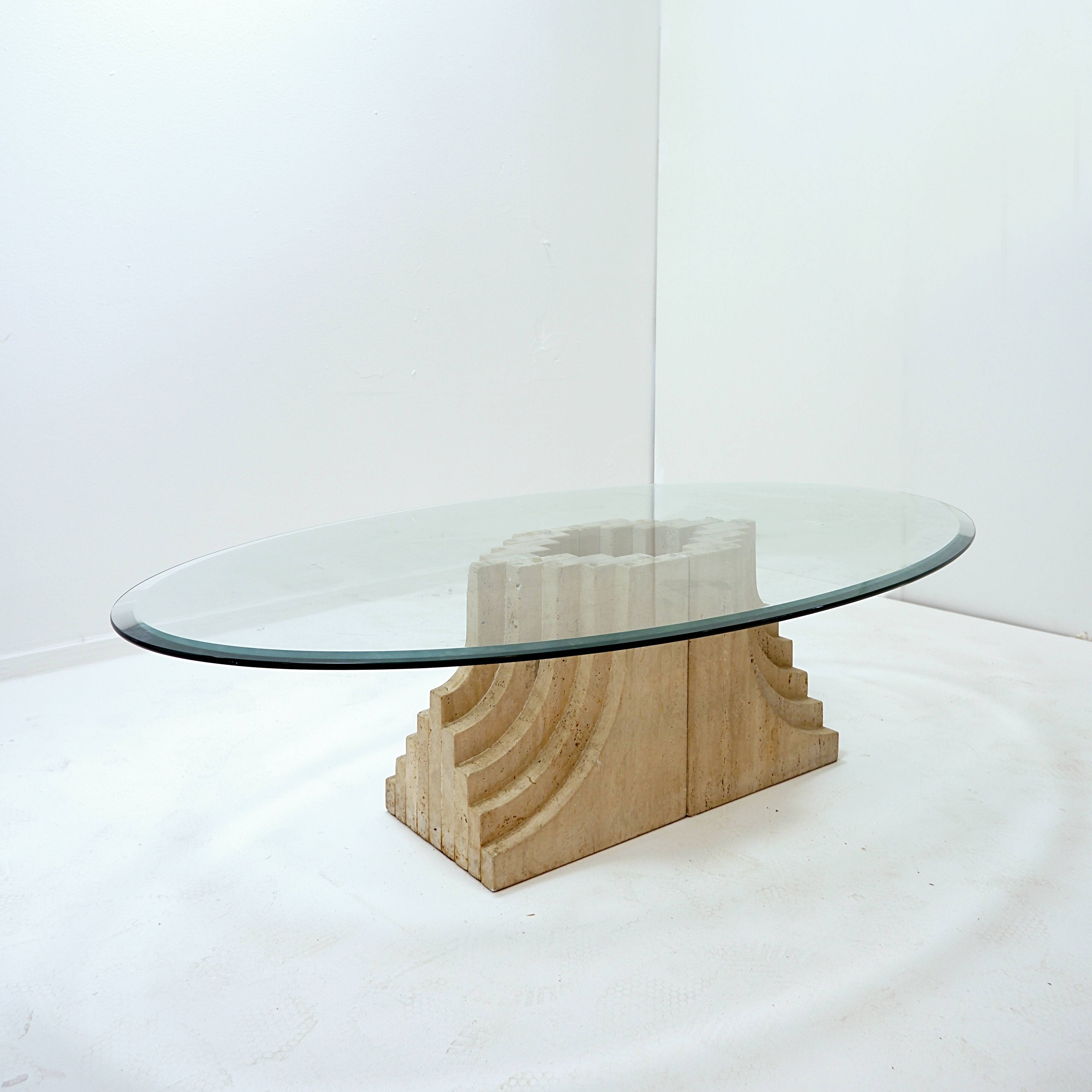 Sculptural Glass and Travertine coffee table