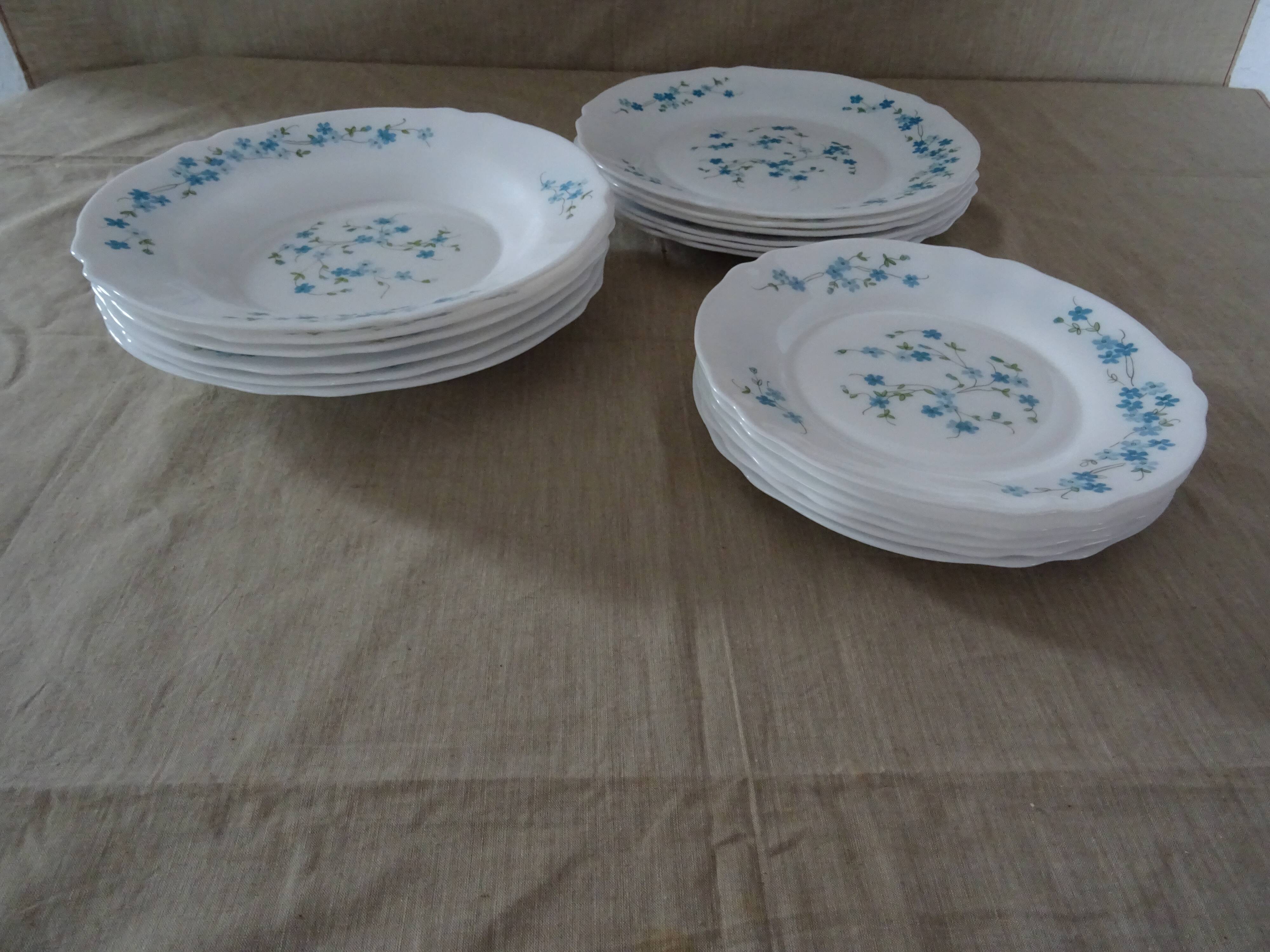 18 Blue Flower Plates VERONICA Arcopal Vintage Lot EB