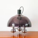 Three-branched chandelier in smoked plexi and chrome, Space Age, 1970