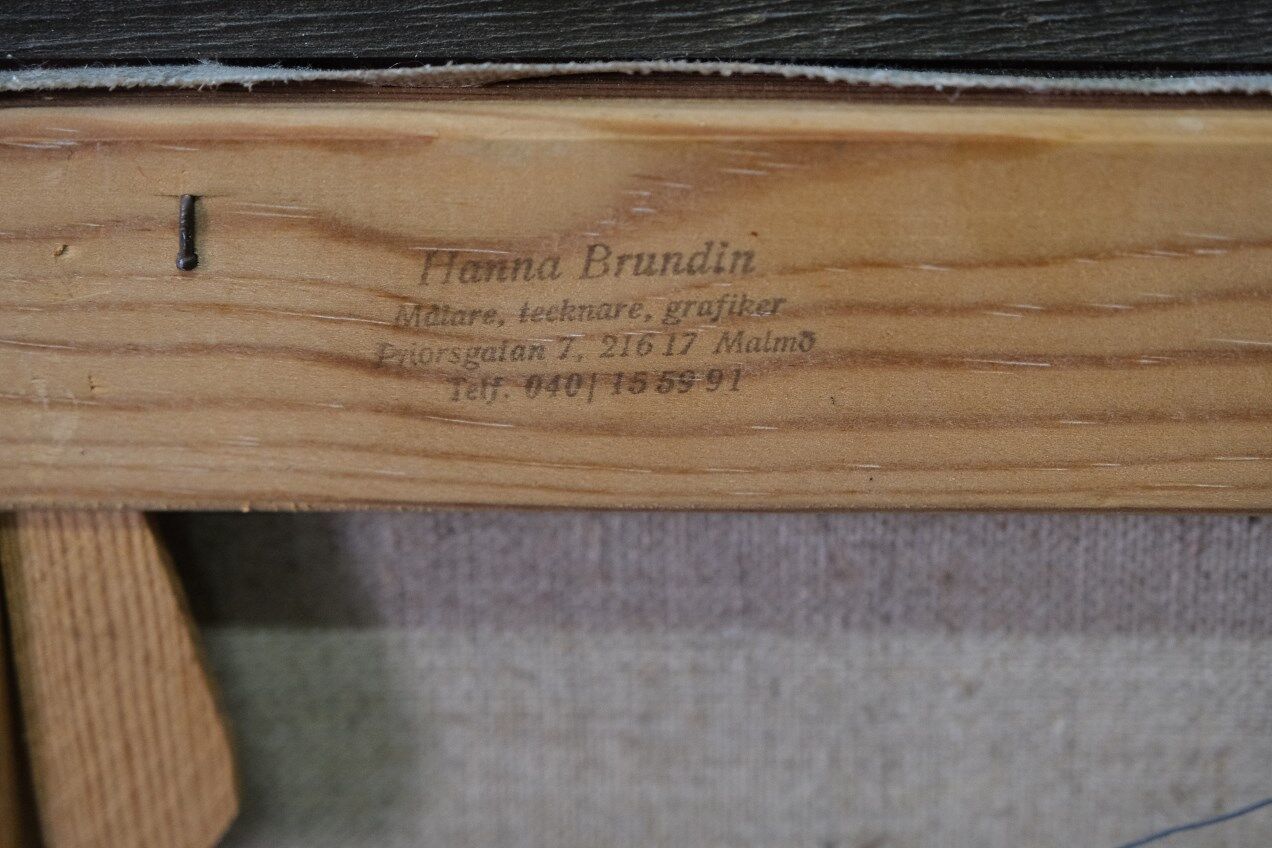 Swedish modern painting, Hanna Brundin, 1970s, oil on canvas, framed