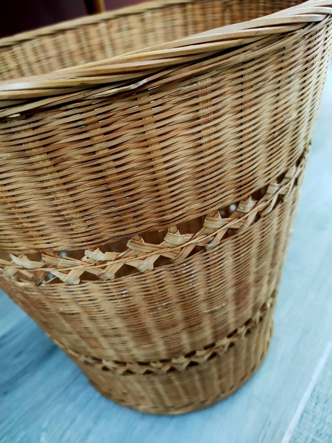 Vintage rattan wastepaper basket
