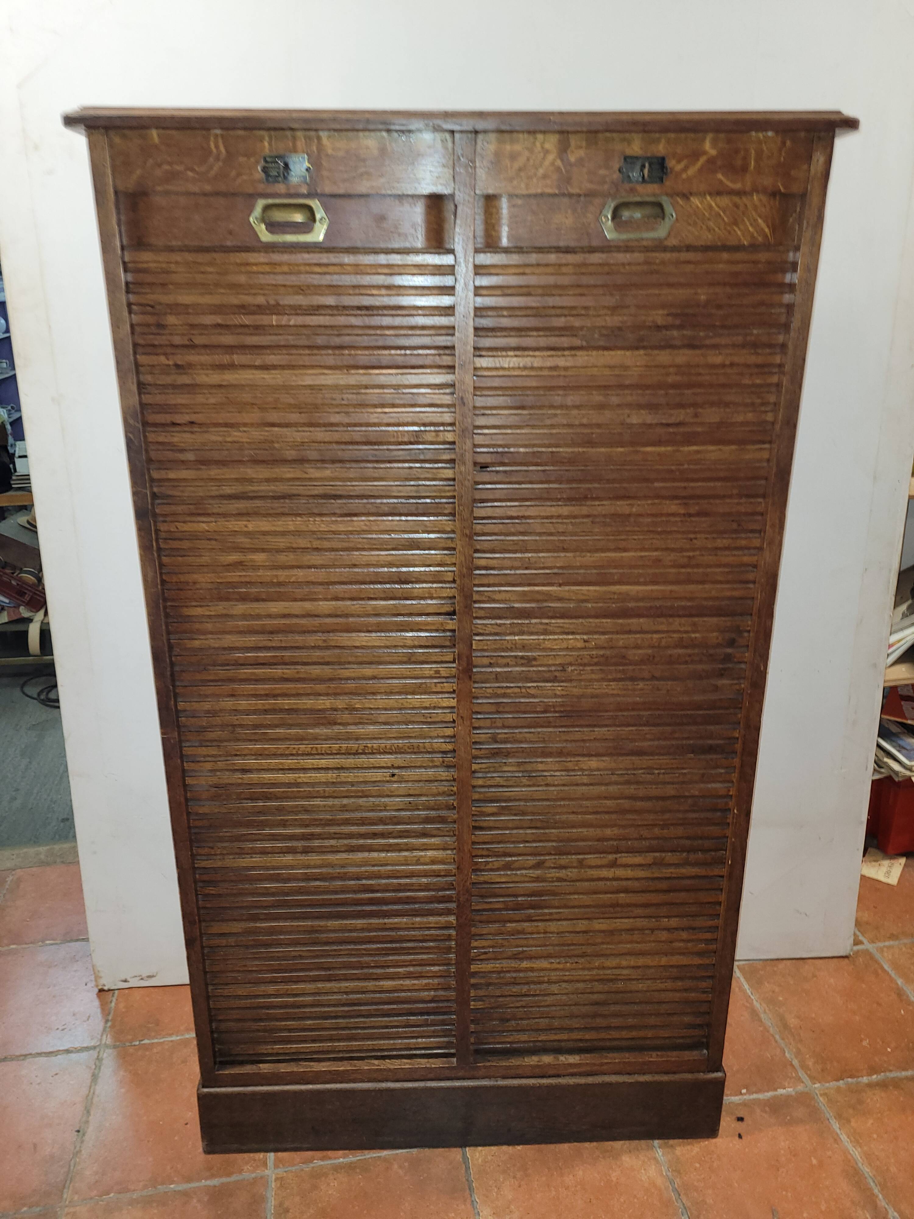 Old double curtained oak filing cabinet