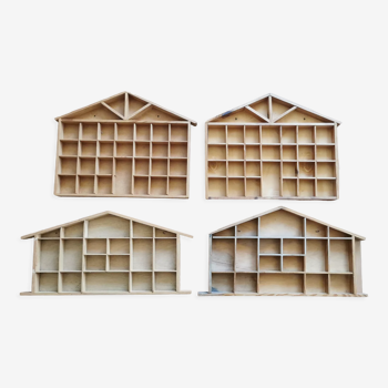 4 étagères casiers bois en forme de maison