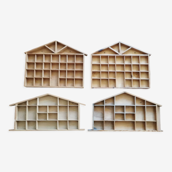 4 shelves wooden lockers in the shape of a house