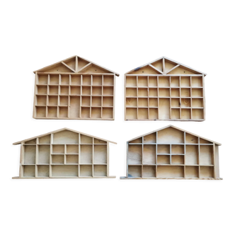 4 étagères casiers bois en forme de maison