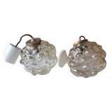 Pair of bubbled glass pendant lights
