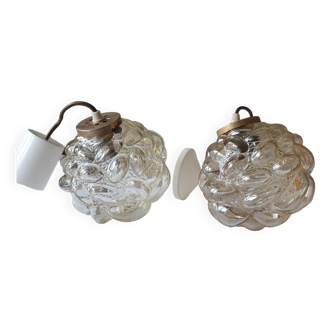 Pair of bubbled glass pendant lights