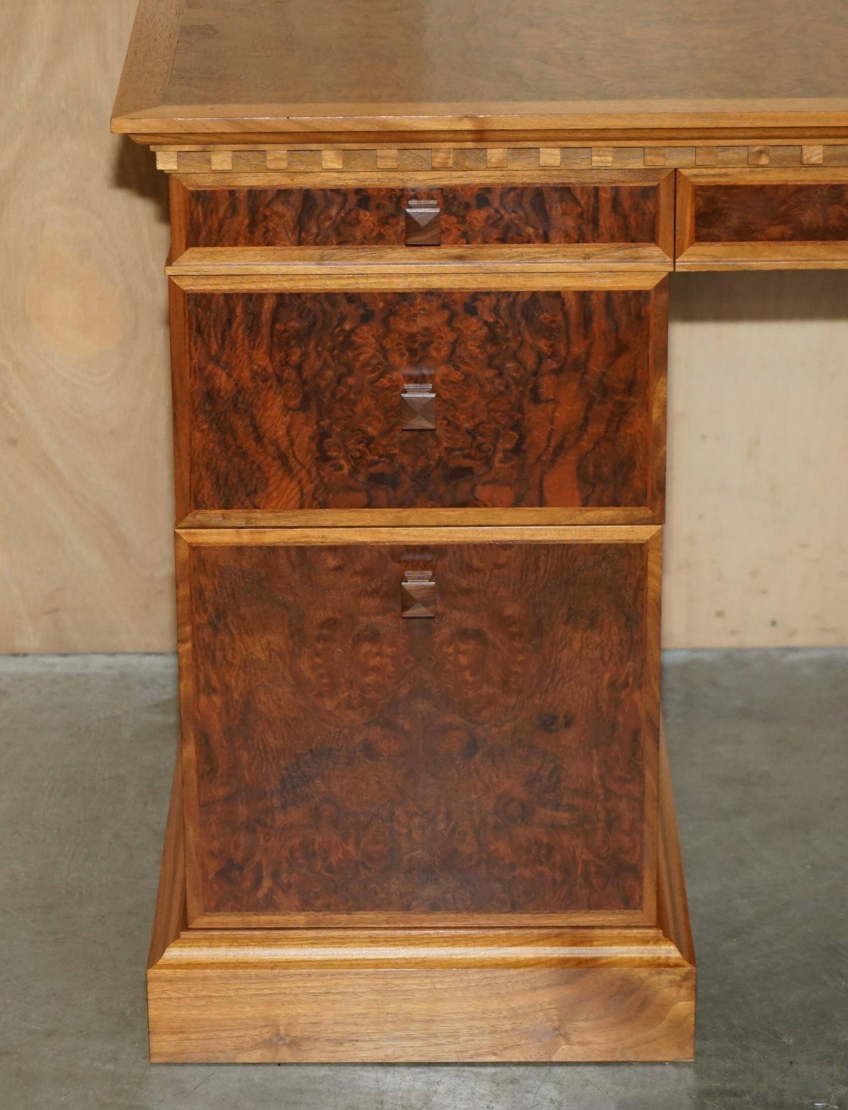 David Linley Burr walnut chest of drawers for light restoration.