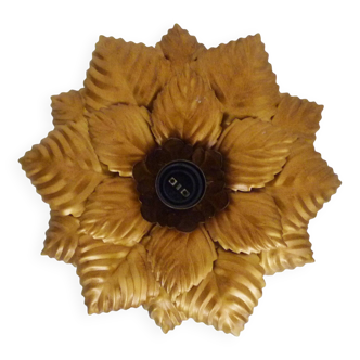 Wall light, ceiling light sun foliage in gold metal, vintage ceiling light. 70s - 80s