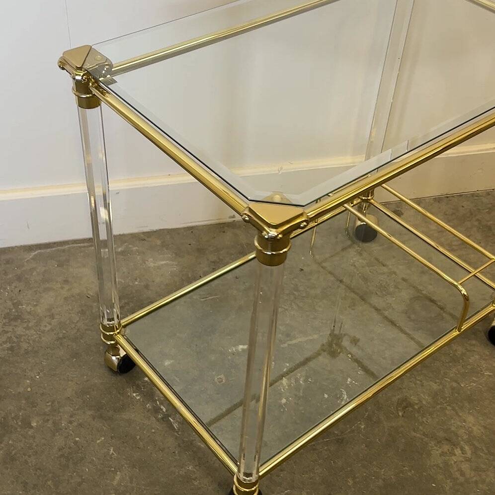 Hollywood Regency Lucite and Brass Bar Cart, 1980s