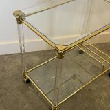 Hollywood Regency Lucite and Brass Bar Cart, 1980s