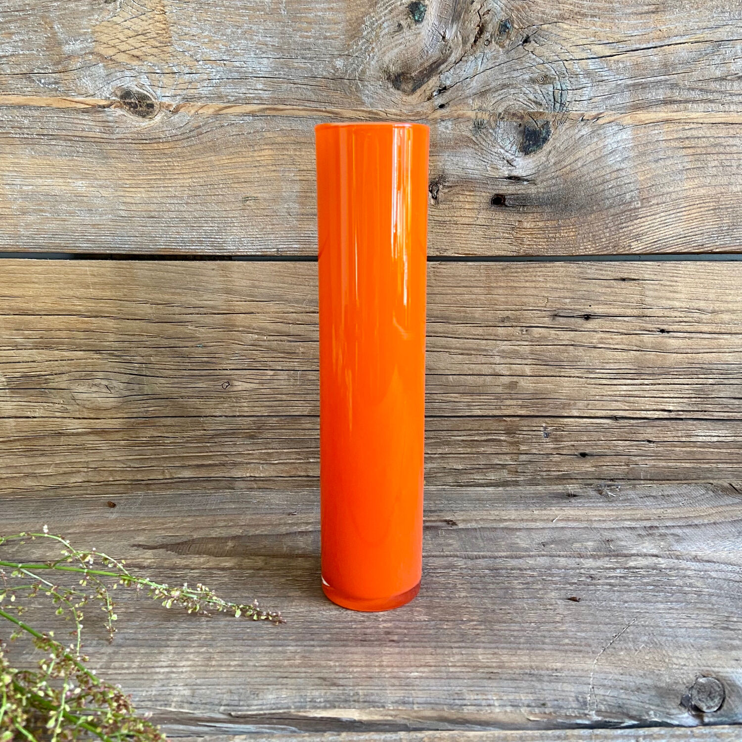 Vase tube vintage en verre orange