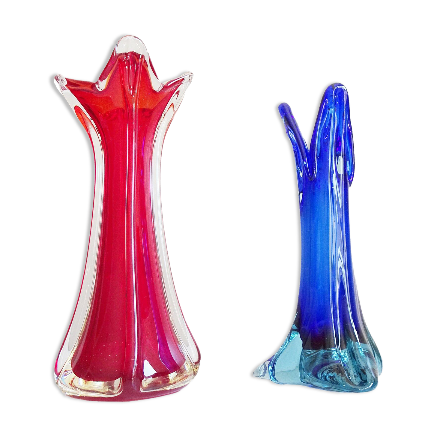 Murano glass vases red and blue